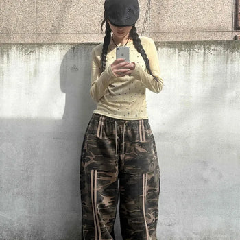 Campus Cargo Drawstring Elastic Wide Pants