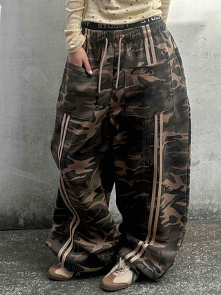 Campus Cargo Drawstring Elastic Wide Pants