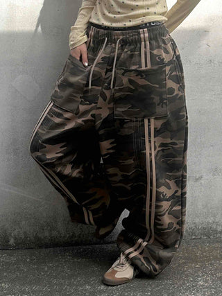 Campus Cargo Drawstring Elastic Wide Pants