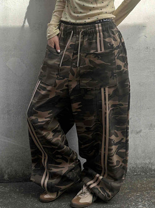 Campus Cargo Drawstring Elastic Wide Pants
