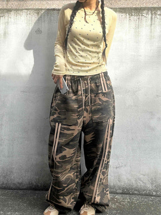Campus Cargo Drawstring Elastic Wide Pants