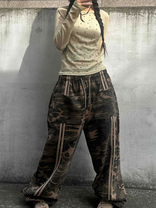 Campus Cargo Drawstring Elastic Wide Pants