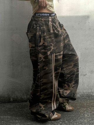 Campus Cargo Drawstring Elastic Wide Pants