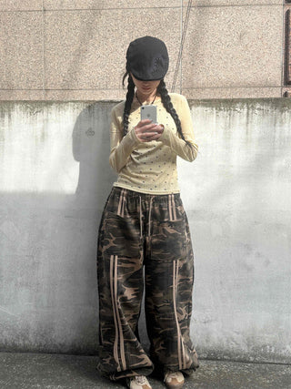 Campus Cargo Drawstring Elastic Wide Pants