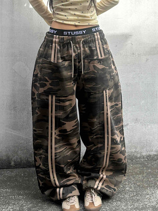 Campus Cargo Drawstring Elastic Wide Pants