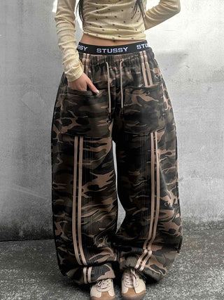 Campus Cargo Drawstring Elastic Wide Pants