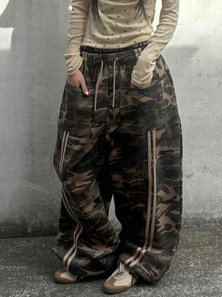 Campus Cargo Drawstring Elastic Wide Pants