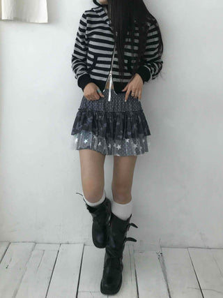 Campus Stripe V-Neck Crop Knit Zip-Up