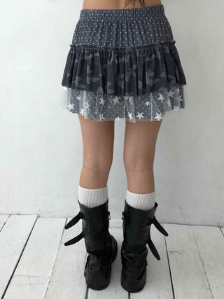 Glitter Sequin Shirred Mini Skirt