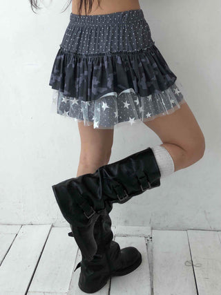 Glitter Sequin Shirred Mini Skirt