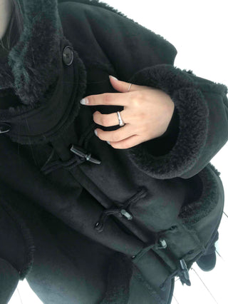 Angora Fur Oversized Hooded Zip-Up Jacket