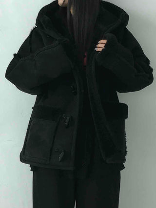 Angora Fur Oversized Hooded Zip-Up Jacket