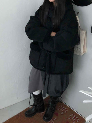 Angora Fur Oversized Hooded Zip-Up Jacket