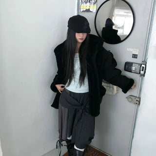 Angora Fur Oversized Hooded Zip-Up Jacket