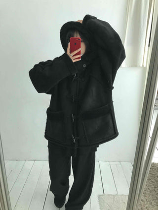 Angora Fur Oversized Hooded Zip-Up Jacket
