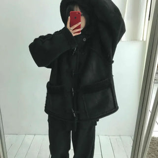 Angora Fur Oversized Hooded Zip-Up Jacket