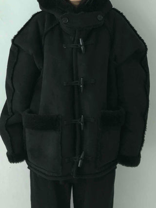 Angora Fur Oversized Hooded Zip-Up Jacket