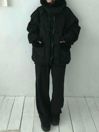 Angora Fur Oversized Hooded Zip-Up Jacket
