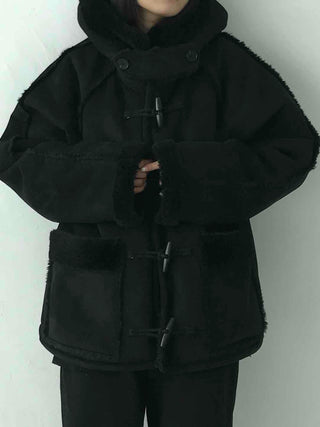 Angora Fur Oversized Hooded Zip-Up Jacket