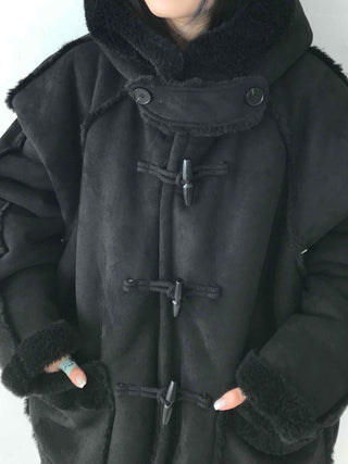 Angora Fur Oversized Hooded Zip-Up Jacket