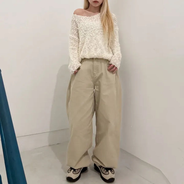 Purin Side Pintuck Balloon Wide Cotton Pants
