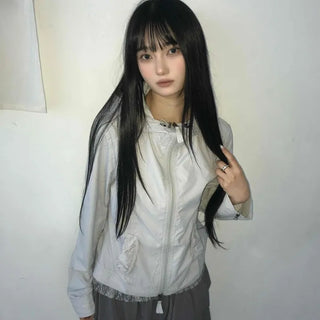 Sheer Shimmer Glossy Mesh Layered Zip-Up Windbreaker