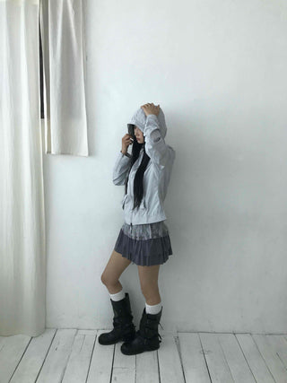 Sheer Shimmer Glossy Mesh Layered Zip-Up Windbreaker