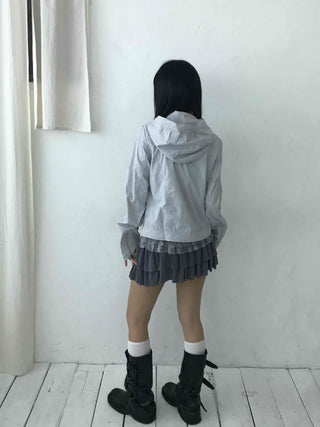Sheer Shimmer Glossy Mesh Layered Zip-Up Windbreaker