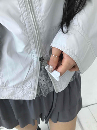 Sheer Shimmer Glossy Mesh Layered Zip-Up Windbreaker