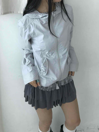 Sheer Shimmer Glossy Mesh Layered Zip-Up Windbreaker