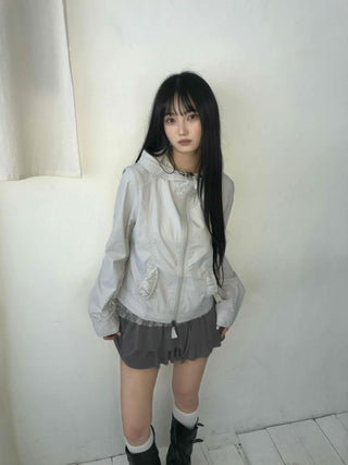 Sheer Shimmer Glossy Mesh Layered Zip-Up Windbreaker