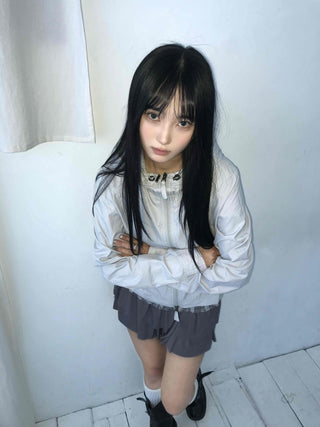 Sheer Shimmer Glossy Mesh Layered Zip-Up Windbreaker