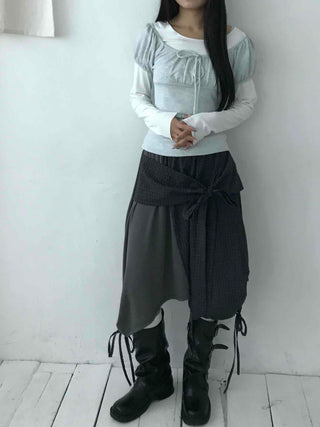 Asymmetrical Off-Shoulder Wrap Design Slim Fit Long Sleeve T-Shirt