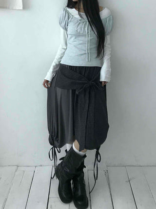 Asymmetrical Off-Shoulder Wrap Design Slim Fit Long Sleeve T-Shirt