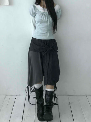 Asymmetrical Off-Shoulder Wrap Design Slim Fit Long Sleeve T-Shirt