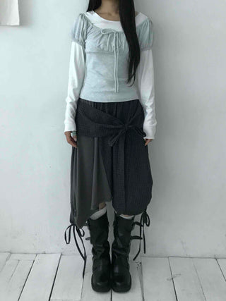 Asymmetrical Off-Shoulder Wrap Design Slim Fit Long Sleeve T-Shirt