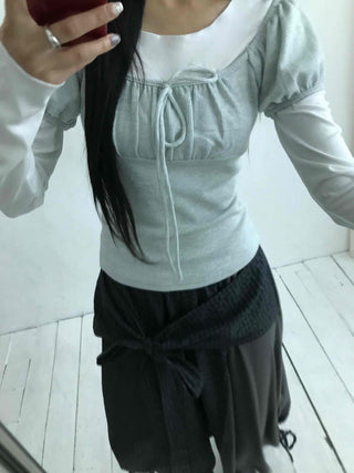 Asymmetrical Off-Shoulder Wrap Design Slim Fit Long Sleeve T-Shirt
