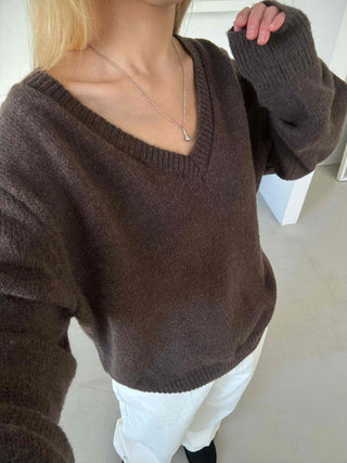 Quilted Layered Loose Fit V-Neck Knit