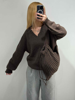 Quilted Layered Loose Fit V-Neck Knit