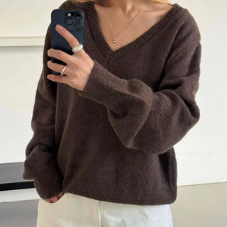Quilted Layered Loose Fit V-Neck Knit
