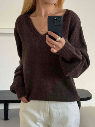Quilted Layered Loose Fit V-Neck Knit