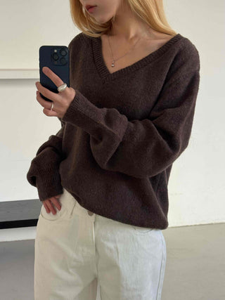 Quilted Layered Loose Fit V-Neck Knit