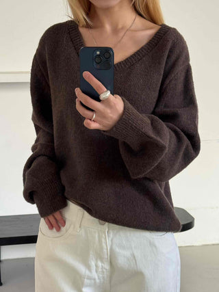 Quilted Layered Loose Fit V-Neck Knit