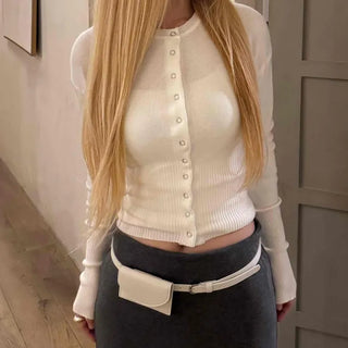 Whole Garment Seamless Round Short Knit Cardigan