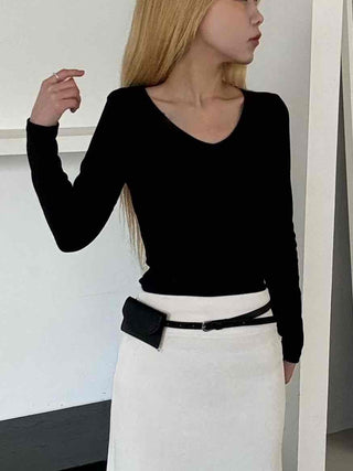 Modern Square Neck Front Twist Crop Long Sleeve Tee