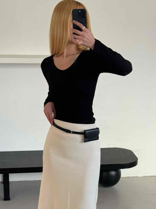 Modern Square Neck Front Twist Crop Long Sleeve Tee