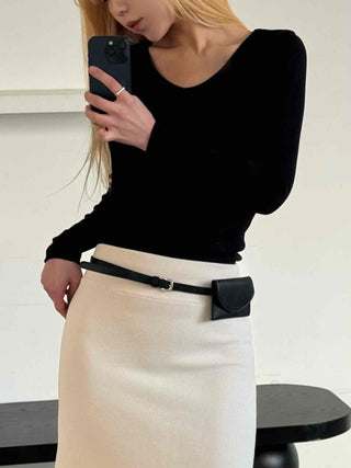 Modern Square Neck Front Twist Crop Long Sleeve Tee