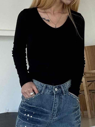 Modern Square Neck Front Twist Crop Long Sleeve Tee