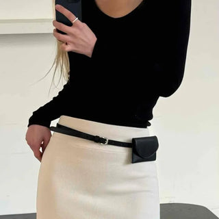 Modern Square Neck Front Twist Crop Long Sleeve Tee