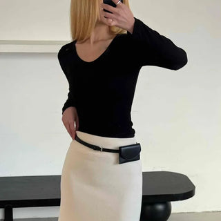 Modern Square Neck Front Twist Crop Long Sleeve Tee